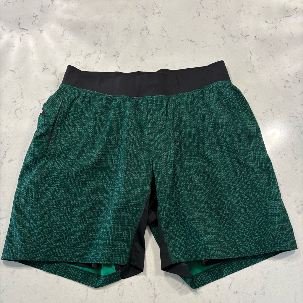 Lululemon Men’s Green And Black Lined Shorts Size Large